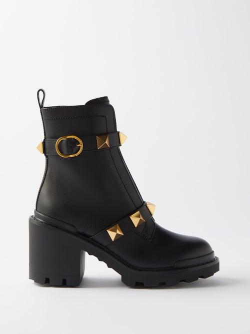 Valentino Garavani - Roman Stud 80 Leather Ankle Boots - Womens - Black