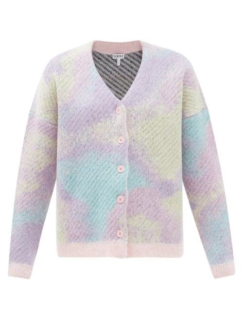 Loewe - Unicorn-jacquard Tie-dyed Mohair-blend Cardigan - Womens - Multi