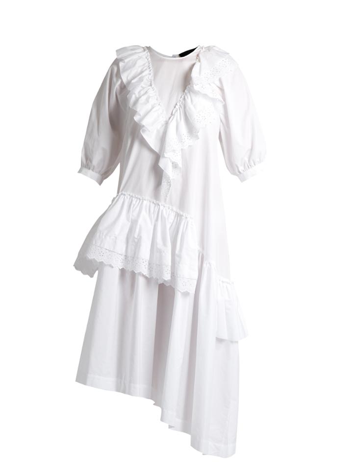 Simone Rocha Asymmetric Ruffled Cotton-poplin Dress