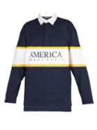 Matchesfashion.com Perry Ellis America - Striped Logo Print Cotton Polo Shirt - Mens - Navy Multi
