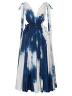 Alexander Mcqueen - Tie-dyed Gathered Poplin Mini Dress - Womens - Blue White