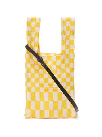 Lastframe - Mini Ichimatsu-check Ribbed-knit Cross-body Bag - Womens - Yellow White