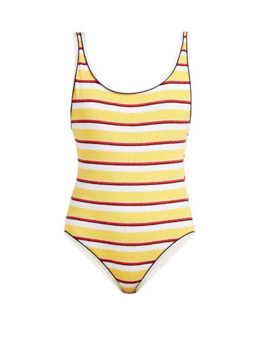 Matchesfashion.com Solid & Striped - The Anne Marie Striped Terry Swimsuit - Womens - Yellow Stripe