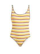 Matchesfashion.com Solid & Striped - The Anne Marie Striped Terry Swimsuit - Womens - Yellow Stripe