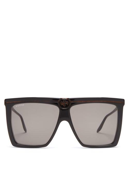 Matchesfashion.com Gucci - Gg Flat-top Acetate Sunglasses - Womens - Black Grey