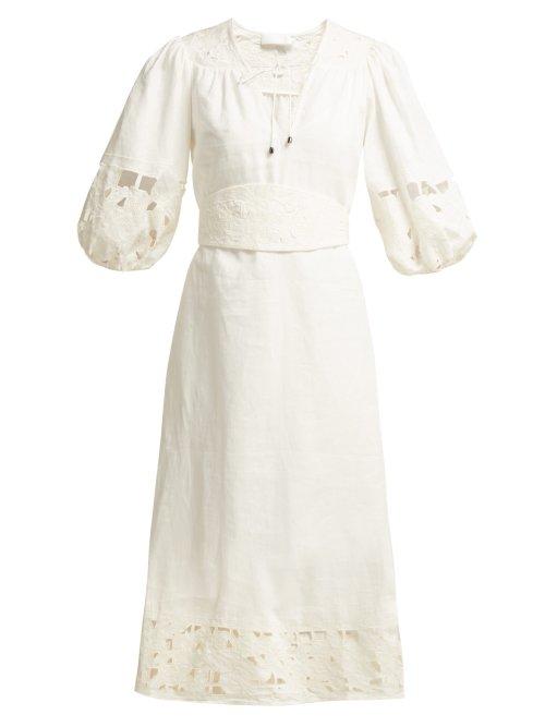 Matchesfashion.com Zimmermann - Juno Embroidered Cut Out Midi Dress - Womens - Cream
