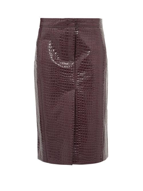 Matchesfashion.com Tibi - Crocodile Effect Patent Midi Skirt - Womens - Burgundy