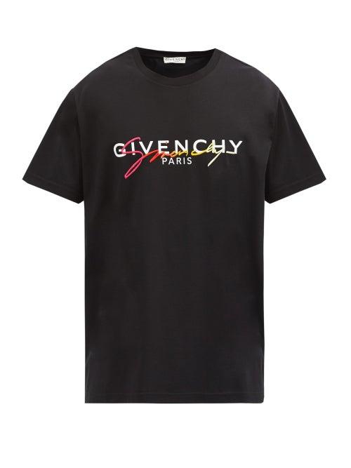 Matchesfashion.com Givenchy - Ombre Logo-embroidered Cotton-jersey T-shirt - Mens - Black
