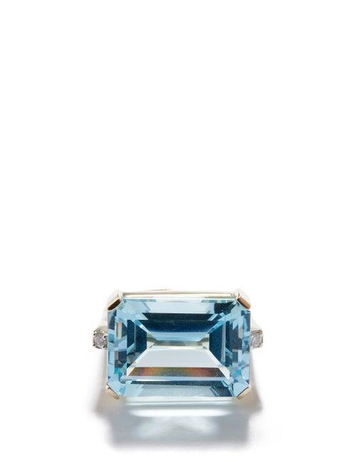Mateo - East West Diamond, Topaz & 14kt Gold Ring - Womens - Blue
