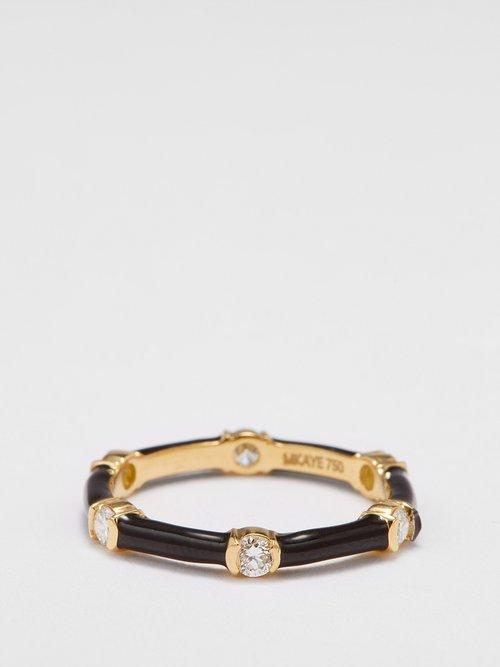 Melissa Kaye - Zea Diamond, Enamel & 18kt Gold Ring - Womens - Black Multi