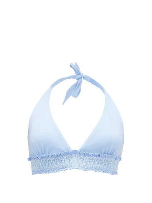 Matchesfashion.com Heidi Klein - Andalucia Halterneck Smocked D-g Cup Bikini Top - Womens - Blue