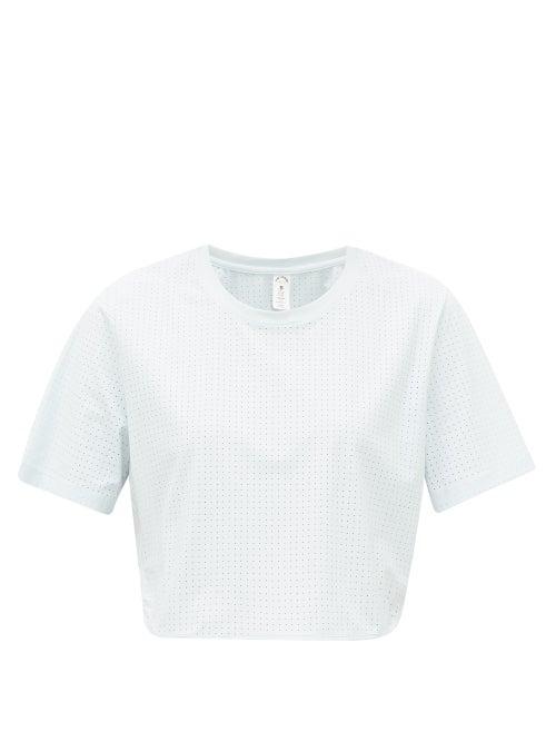 Matchesfashion.com The Upside - Perforated Cropped T-shirt - Womens - Light Blue