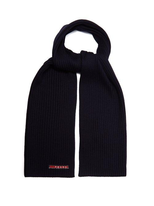 Matchesfashion.com Prada - Ribbed Knit Wool Scarf - Mens - Navy
