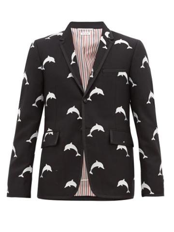 Matchesfashion.com Thom Browne - Dolphin-embroidered Cotton-twill Blazer - Mens - Black