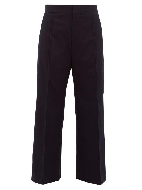 Matchesfashion.com Odyssee - Elm Cotton-blend Wide-leg Cropped Trousers - Womens - Navy