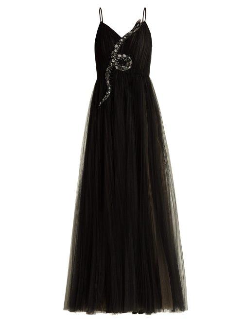 Matchesfashion.com Valentino - Snake Embellished Tulle Gown - Womens - Black