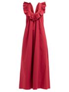Matchesfashion.com Three Graces London - Geraldine Ruffle Strap Cotton Poplin Dress - Womens - Red