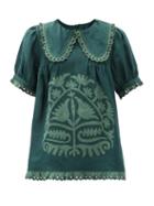 Matchesfashion.com Vita Kin - Shalimar Floral-appliqu Linen Blouse - Womens - Green