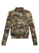 Matchesfashion.com Saint Laurent - Camouflage Print Denim And Shearling Jacket - Mens - Green Multi