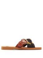 Matchesfashion.com Chlo - Little Horse Print Jersey And Leather Sandals - Womens - Black Tan