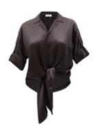 Matchesfashion.com Saint Laurent - Knotted-front Studded Silk-satin Blouse - Womens - Black