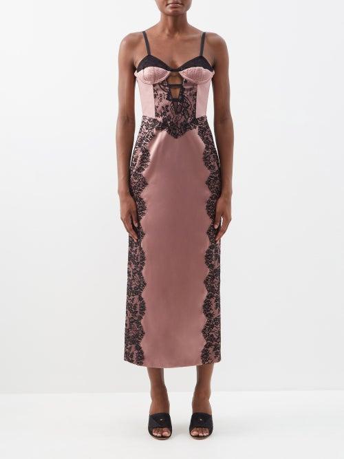 Gucci - Lace-trimmed Duchesse-silk Dress - Womens - Light Pink