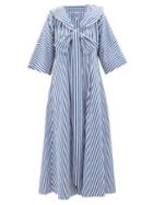 Matchesfashion.com Thierry Colson - Violetta Bow Striped Cotton-poplin Midi Dress - Womens - Blue Stripe