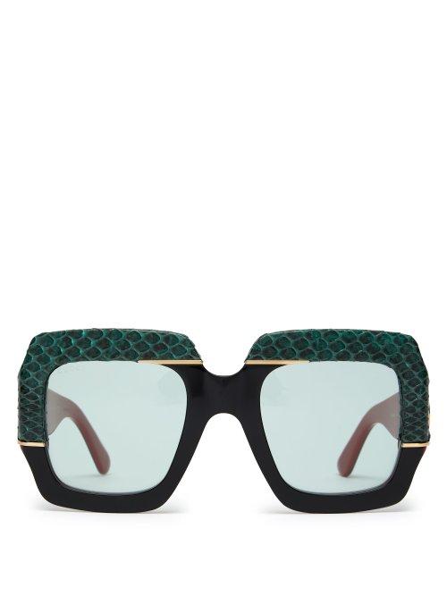 Matchesfashion.com Gucci - Contrast Panel Square Frame Sunglasses - Womens - Black Green