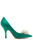 Matchesfashion.com Rochas - Crystal Embellished Satin Pumps - Womens - Dark Green