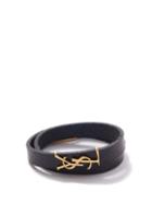 Saint Laurent - Ysl Leather Wraparound Bracelet - Womens - Black Gold