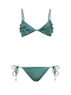 Matchesfashion.com Zimmermann - Veneto Scalloped Ruffle Bikini - Womens - Green