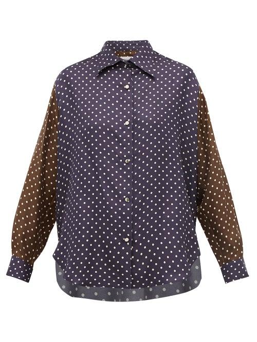 Matchesfashion.com La Prestic Ouiston - Varenne Polka Dot Print Silk Shirt - Womens - Navy Multi