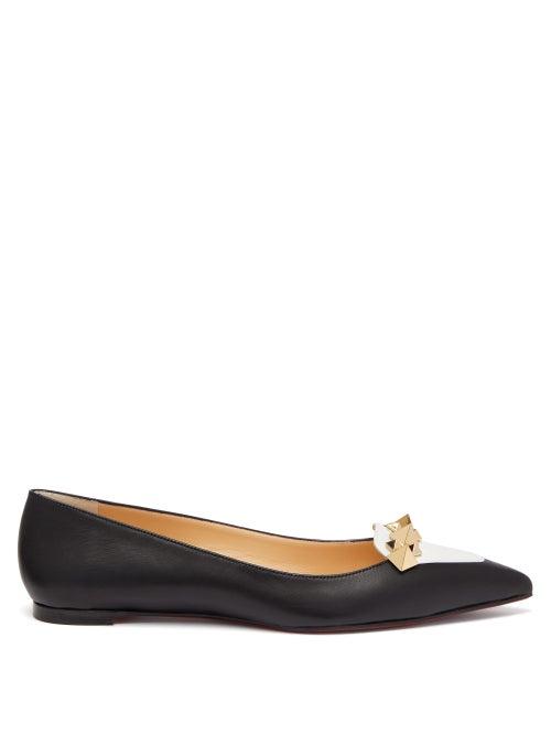 Matchesfashion.com Christian Louboutin - Miss Constella Studded Point-toe Leather Flats - Womens - Black