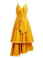 Matchesfashion.com Johanna Ortiz - Ladies Who Lunch Tiered Poplin Midi Dress - Womens - Yellow
