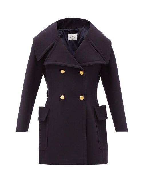 Matchesfashion.com Valentino - Exaggerated-lapels Double-breasted Wool Peacoat - Womens - Navy