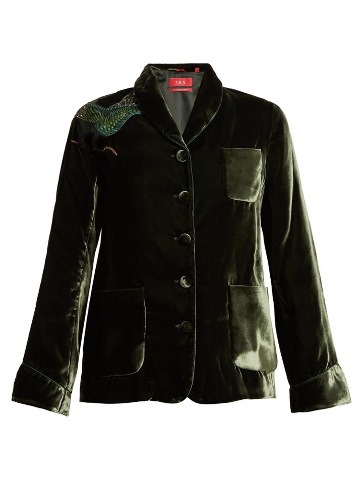 F.r.s - For Restless Sleepers Persefone Bird-embroidery Velvet Pyjama Jacket