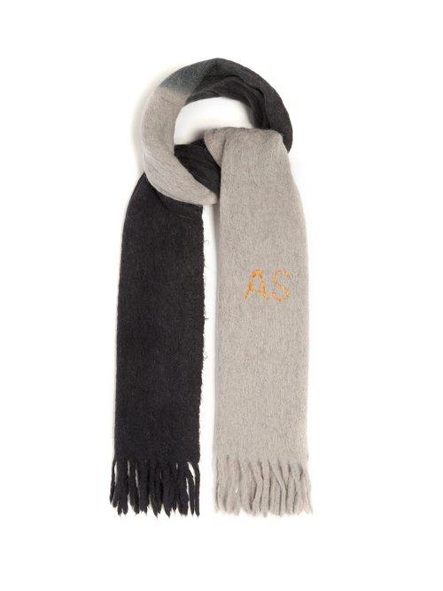 Matchesfashion.com Acne Studios - Dip Dye Embroidered Tasselled Scarf - Womens - Grey