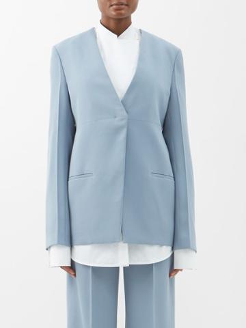 Jil Sander - Collarless Panelled Wool Jacket - Womens - Light Blue