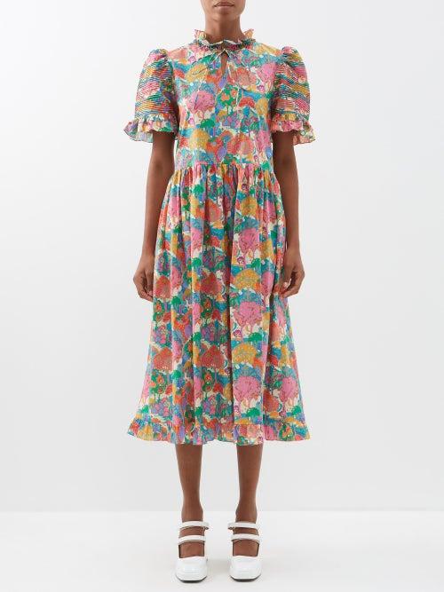 Horror Vacui - Jade Floral-print Cotton Midi Dress - Womens - Multi