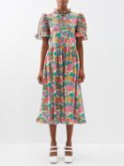 Horror Vacui - Jade Floral-print Cotton Midi Dress - Womens - Multi