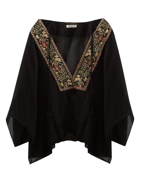 Matchesfashion.com Saint Laurent - Passementerie Wool Voile Kaftan Blouse - Womens - Black Multi