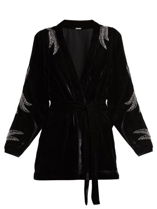 Matchesfashion.com Dodo Bar Or - Corrine Embellished Velvet Kimono - Womens - Black