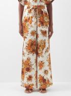 Ale Mais - Derby Floral-print Silk Trousers - Womens - Orange Print