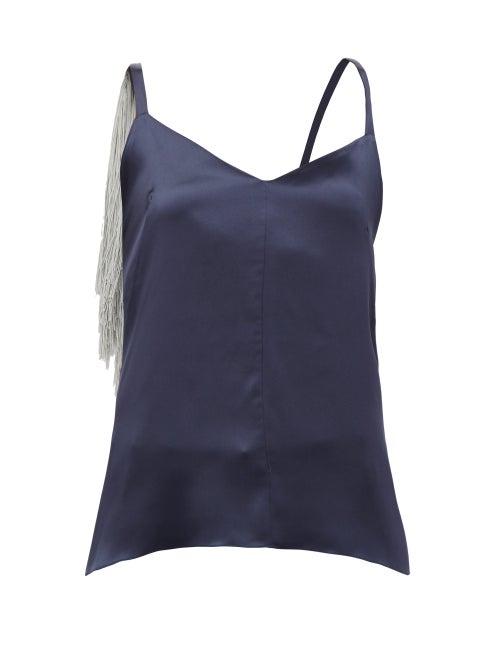 Matchesfashion.com Hillier Bartley - Fringed Silk-satin Camisole - Womens - Navy