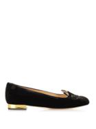 Charlotte Olympia Kitty Cat Face-embroidered Velvet Flats