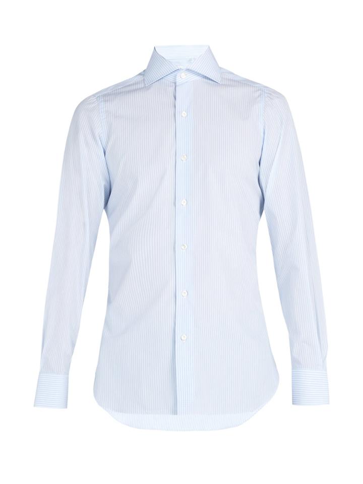 Finamore Striped Cotton-poplin Spread-collar Shirt