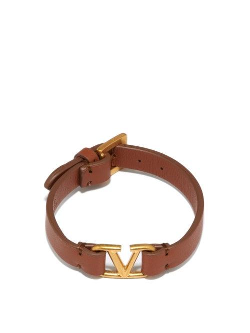 Matchesfashion.com Valentino Garavani - V-logo Buckled Leather Bracelet - Womens - Tan
