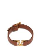 Matchesfashion.com Valentino Garavani - V-logo Buckled Leather Bracelet - Womens - Tan