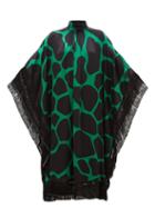 Matchesfashion.com Andrew Gn - Giraffe Print Silk Satin Kaftan Dress - Womens - Black Green