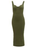 Khaite - Jayne Sweetheart-neck Rib-knitted Dress - Womens - Khaki